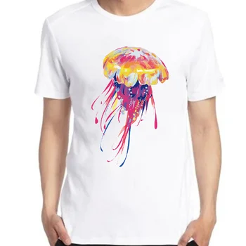 Футболки с акварельным рисунком медузы, футболки оверсайз, футболки с коротким рукавом, футболки, топы, летняя мужская одежда в стиле харадзюку