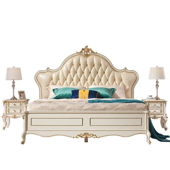 Кровать в европейском стиле для двоих, полностью из массива дерева, главная спальня 1,8 метра, девочка-принцесса