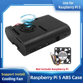 Raspberry Pi 5 ABS Корпус Пластиковая Оболочка Дополнительный Алюминиевый Радиатор Регулируемый по Скорости Вентилятор Охлаждения PWN для Raspberry Pi 5 Pi5