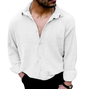 Весенняя мужская рубашка с длинным рукавом, однобортная, с отложным воротником, Новая мужская одежда 2023 года