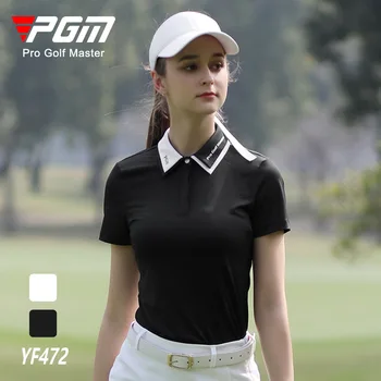 PGM Летняя женская футболка для гольфа с короткими рукавами, Женские рубашки, Спортивная тонкая одежда, Быстросохнущая дышащая одежда для гольфа и тенниса YF472
