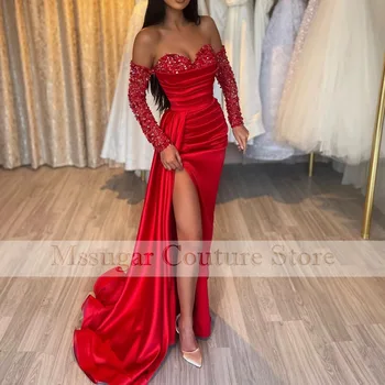 2022 Красные платья выпускного вечера Русалки С блестками в виде сердца и высоким разрезом Черные Вечерние Платья для девочек Плюс размер На заказ Vestido De Fiesta