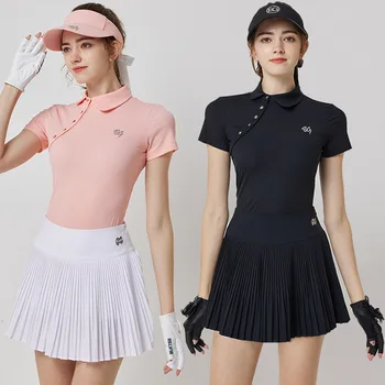 Blktee, Женские рубашки для гольфа с воротником-стойкой, Мягкие топы с короткими рукавами, Летние женские дышащие плиссированные шорты для гольфа, Эластичные юбки, Комплект