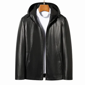 Брендовые мужские кожаные куртки с капюшоном 2023, новые молнии, повседневные мотоциклетные мягкие пальто из искусственной кожи, мужская верхняя одежда высокого качества