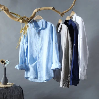Повседневная однотонная одежда в китайском стиле, защита от солнца, Удобная дышащая рубашка из мягкого хлопка и льна, Тонкая мужская официальная рубашка на пуговицах