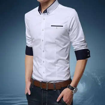Мужская рубашка с длинным рукавом, мужская офисная рубашка, стильная мужская приталенная деловая рубашка, однотонный воротник с лацканами, дышащий для офиса
