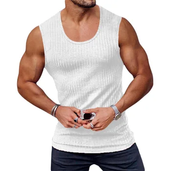 Мужская спортивная жилетка для мускульного фитнеса, однотонные трикотажные топы без рукавов, быстросохнущие дышащие баскетбольные футболки