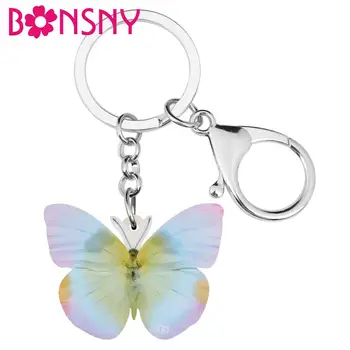 Bonsny Акриловые Брелки с бабочками Morphidae Брелок с животными Эстетическая Цепочка для ключей Ювелирные изделия Для женщин, девочек, Леди Модные Подарочные подвески