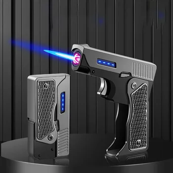 Креативная складная газовая зажигалка типа пистолета, USB-газоэлектрическая гибридная портативная крутая зажигалка с двойной дугой, мужская крутая игрушка