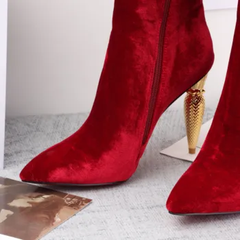 Женские ботинки 2023 г., дизайнерская обувь на высоком каблуке с красной подошвой, роскошные женские ботильоны с острым носком, черные, красные, пикантные