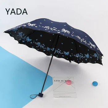 YADA Двусторонний зонт с бабочкой и цветком, складной зонт от дождя и солнца Для женщин, Ветрозащитный от ультрафиолетового излучения зонтик Paragua YD230002