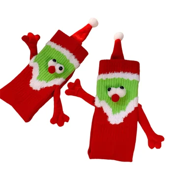 Рождественские носки, держащиеся за руки, Забавные Креативные носки с магнитным притяжением, держащиеся за руки, для пар, для Него и для Нее