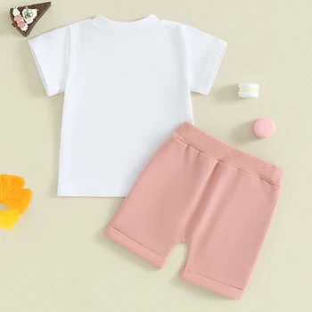 Комплект летней одежды на первый день рождения для маленькой девочки с буквенным принтом, толстовка с коротким рукавом и однотонные шорты
