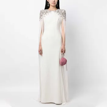 Свадебные платья цвета слоновой кости для женщин, роскошные вечерние платья с рукавами-часами и кристаллами, длинное платье матери невесты-русалки с круглым вырезом.