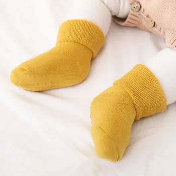 Новые осенне-зимние шерстяные утолщенные детские носки в круг, нескользящие детские носки в пол, детские носки средней длины