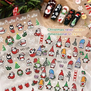 Рождественские наклейки для ногтей с тиснением 5D, 3D Самоклеящиеся наклейки для ногтей в виде снежинок, Рождественская елка, Зимний дизайн ногтей