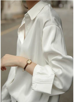 2023 осень новая корейская версия all gentle wind топ со свободным отворотом рубашка с длинными рукавами женский шелковый атлас