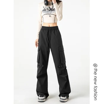 Женские брюки-карго Y2K, уличная одежда с высокой талией, брюки в стиле хип-хоп, женские повседневные мешковатые спортивные штаны с большими карманами, завязками на талии,