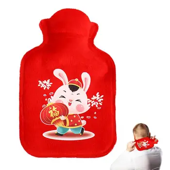 Мини-грелка с красным рождественским мультяшным кроликом, мини-мешочек для горячей воды, грелка для шеи и плеч, грелка для ног