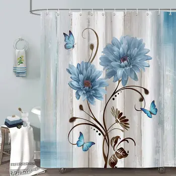 Занавеска для душа в деревенском стиле с цветочным рисунком, бабочка-маргаритка, абстрактные занавески для ванной, декор ванной комнаты в деревенском стиле с крючками