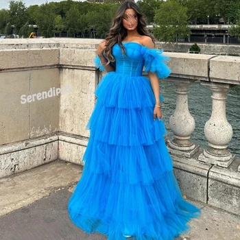 Летнее вечернее платье в пол из органзы FLORINE TULIRAIN, Элегантное синее коктейльное платье для выпускного вечера в складку для очаровательных женщин