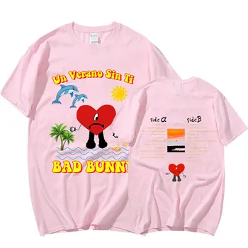 Футболка Bad Bunny UN VERANO SIN TI Graphics, унисекс, хип-хоп, футболки с музыкальным альбомом, футболка с двусторонним принтом, уличная одежда оверсайз.