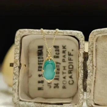 Натуральное Хрустальное Бирюзовое Ожерелье из Двух частей Оливкового цвета