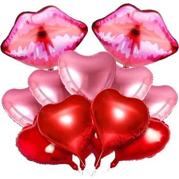 13шт Воздушных шаров в виде сердца на День Святого Валентина, красные, розовые воздушные шары из алюминиевой фольги для губ на День рождения, свадьбу, День Святого Валентина, украшения для вечеринок