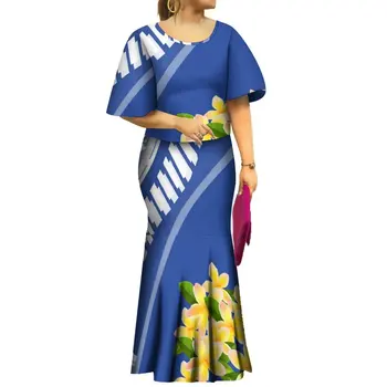 Синее дышащее длинное платье в меланезийском стиле с рыбьим хвостом в стиле Pacific Island Art Элегантные платья Русалки без рукавов для официальных мероприятий