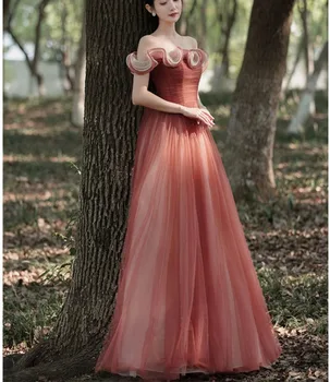Французское элегантное вечернее платье с рюшами Популярное бальное платье с пышной сеткой с вырезом лодочкой, Сладкие платья для выпускного вечера, Сказочные платья