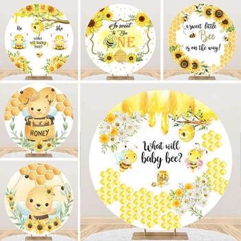 Круглый фон пчелы Покрывает То, что покажет пол пчелки, украшения для вечеринки в честь 1-го дня рождения новорожденного, фон в виде пчелиных сот