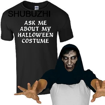 Спросите меня о моем костюме на Хэллоуин, футболке, забавном зомби со страшным лицом, мужской флип-топ, мужской футболки, топы элитного бренда, хлопковые футболки